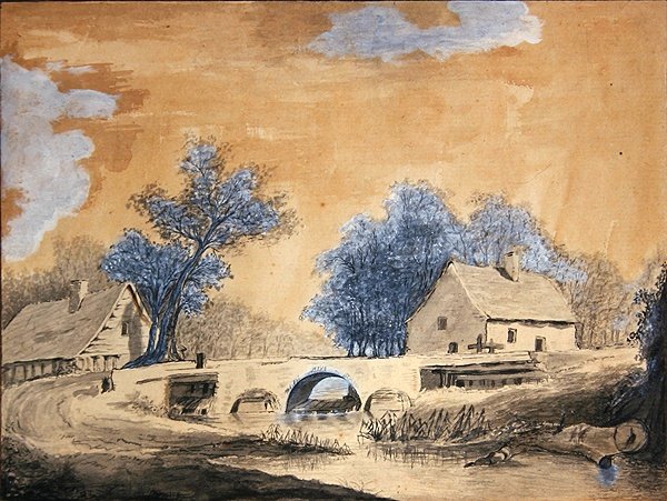 Kilátás egy kis hídra Amszterdam közelében, 18. század végén (toll, tinta és mosás papíron) alkotó: Louis Francois Cassas