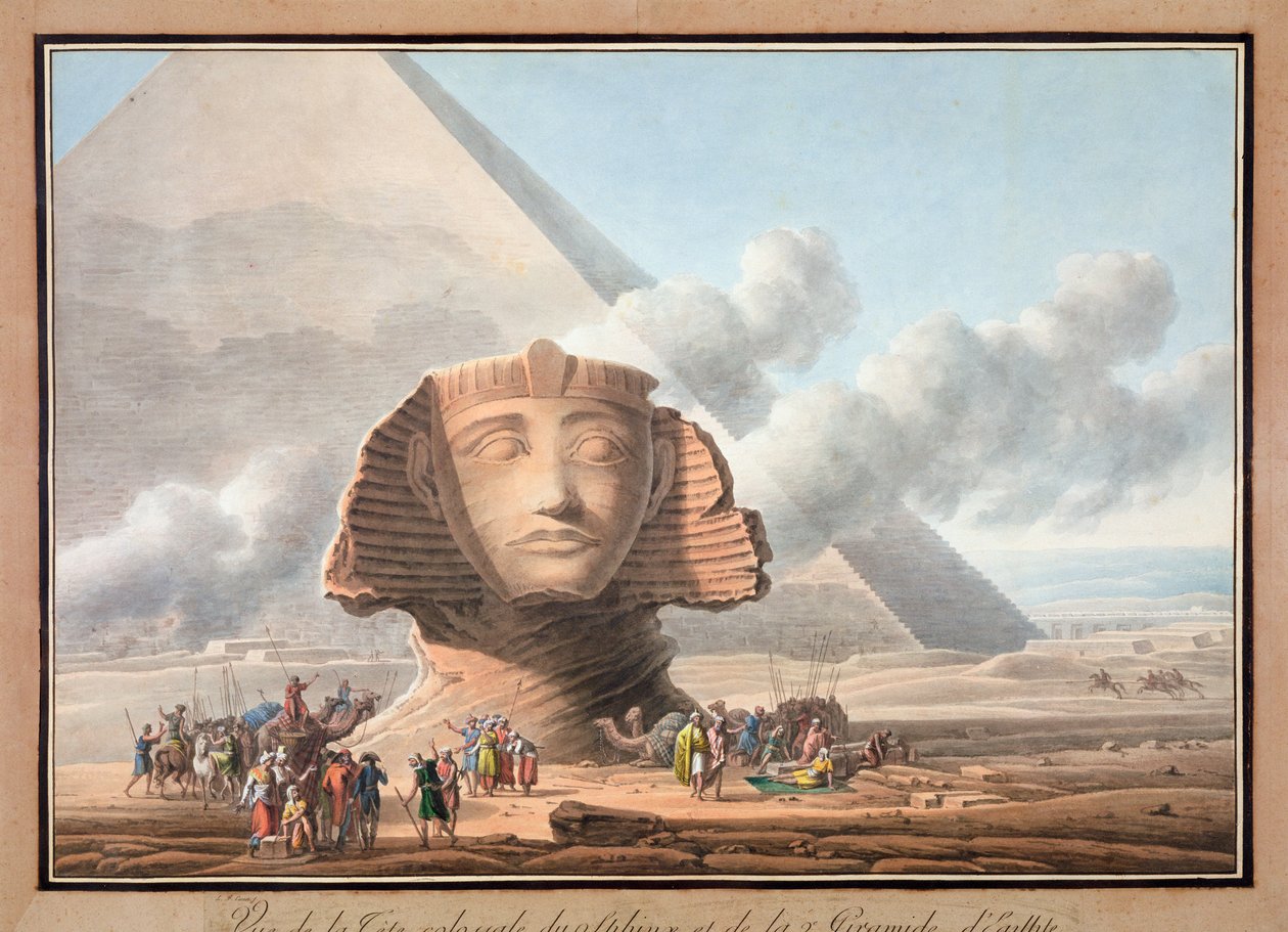 Kilátás a Szfinx fejéről és Khafre piramisáról, Giza, Egyiptom, 1790 alkotó: Louis Francois Cassas