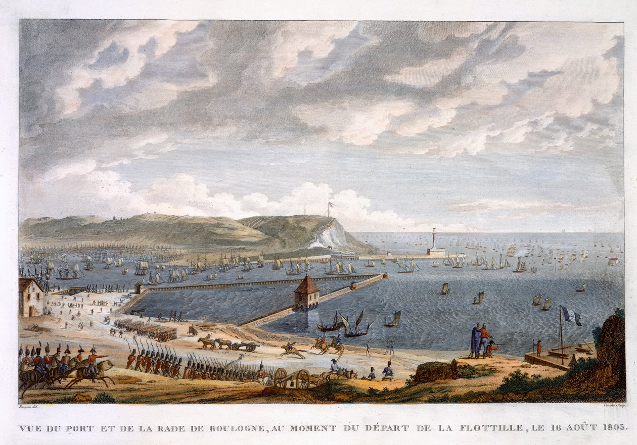 "Kilátás a kikötőre és a boulogne-i Roadsteadre a flotilla indulásakor, 1803. augusztus 16." alkotó: Louis Francois Couche