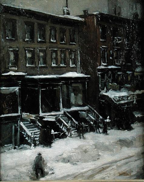 Egy New York-i utcai jelenet (olaj, vászon, masonitra fektetve) alkotó: Louis Frederick Berneker
