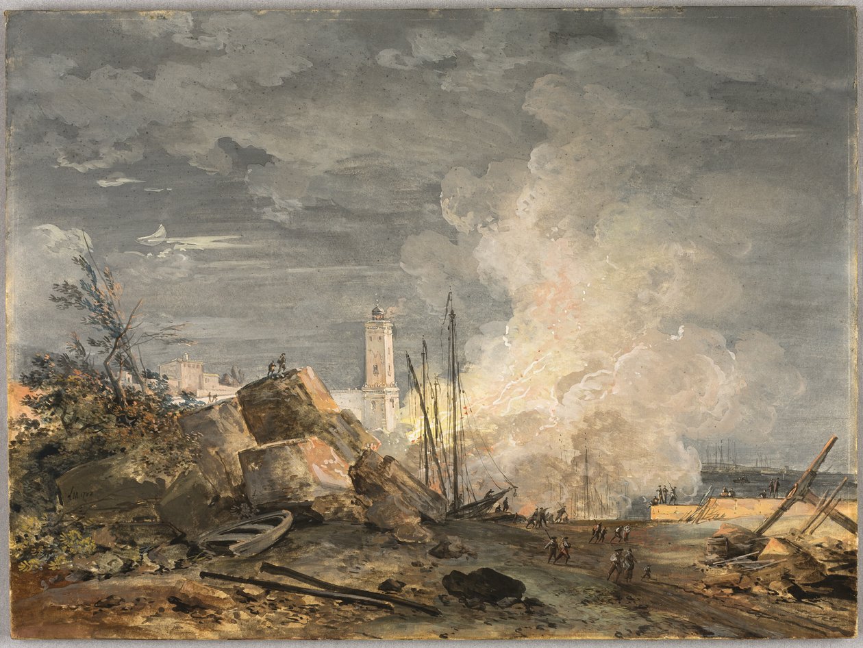 Tűz a kikötőben alkotó: Louis Gabriel Moreau