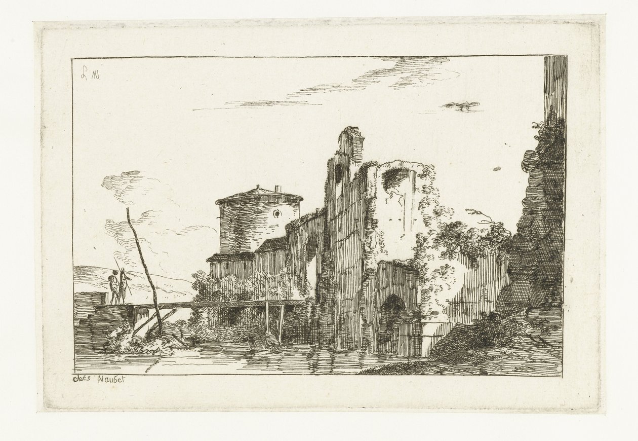 Erőd és egy híd a folyón alkotó: Louis Gabriel Moreau