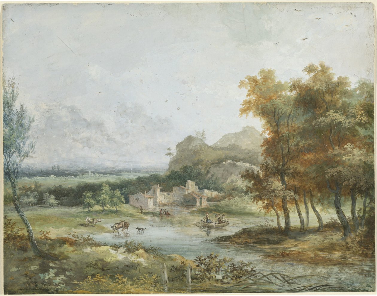 Olasz táj csónakázó partival alkotó: Louis Gabriel Moreau the Elder
