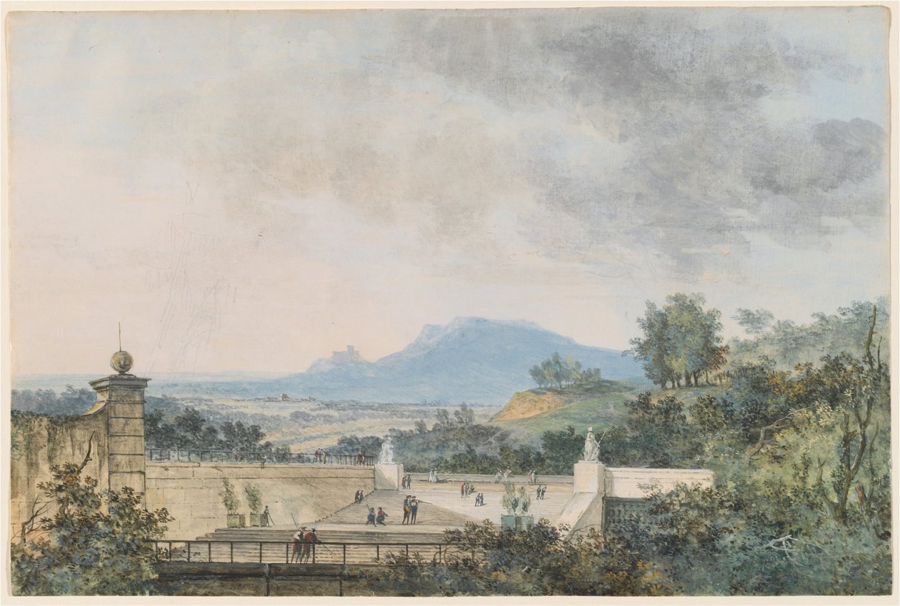 Panorámás kilátás a teraszos parkra alkotó: Louis Gabriel Moreau the Elder