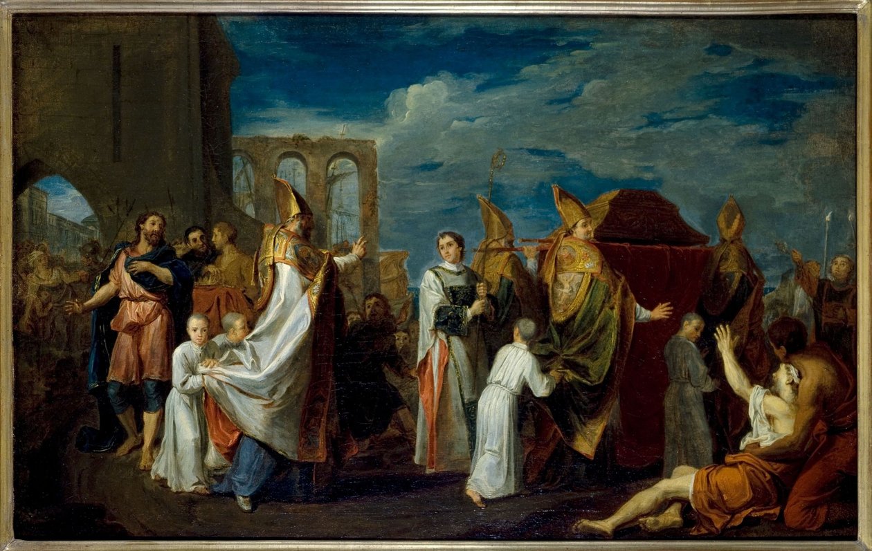 La translation des reliques de Saint Augustin, vázlat a Petits-Pères kolostor refektóriumában (Notre-Dame-des-Victoires templom), mai 2. kerület, 1698 -1708 körül (olaj). alkotó: Louis Galloche