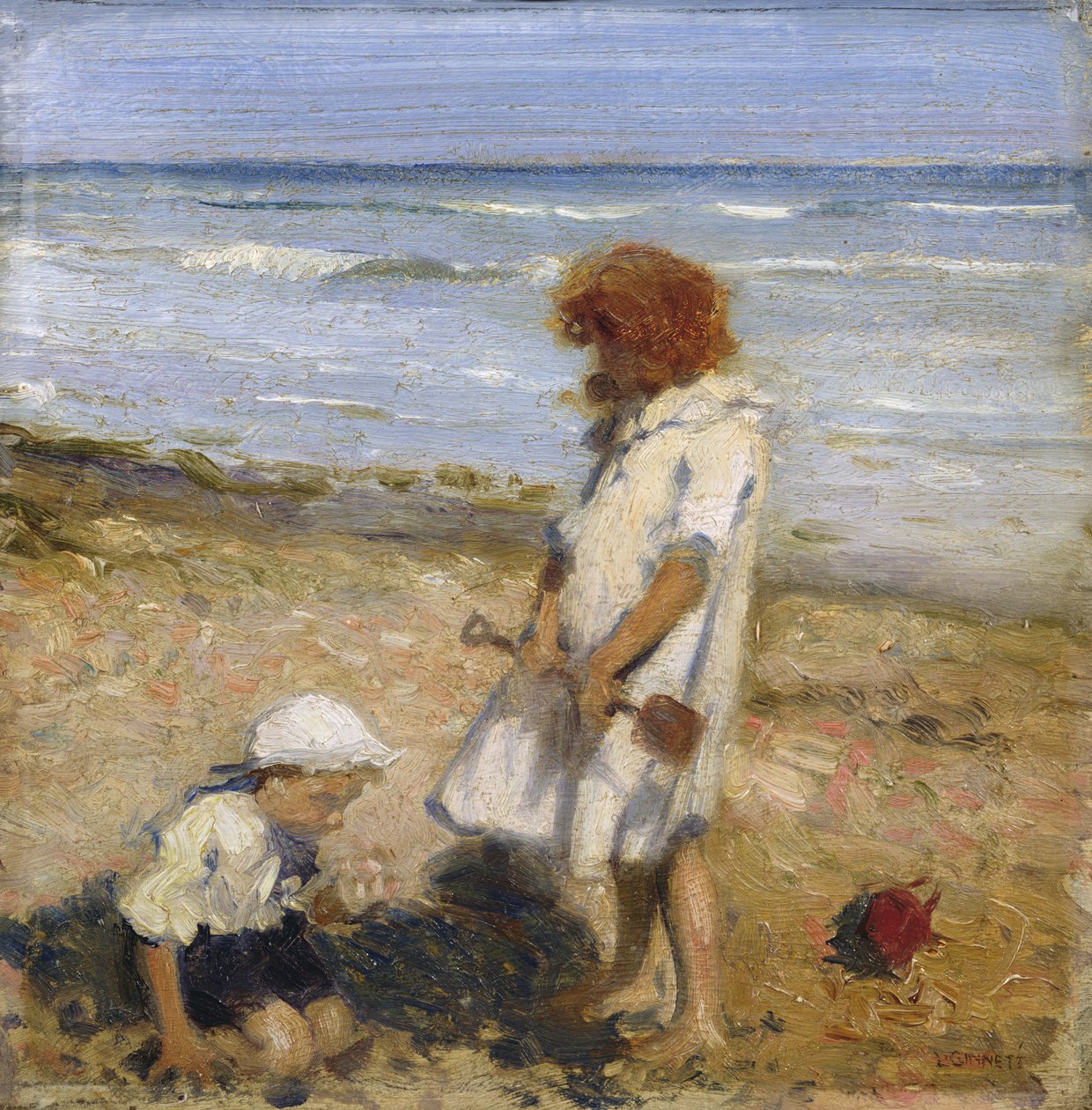 Playing on the Beach (olaj, vászon) alkotó: Louis Ginnett