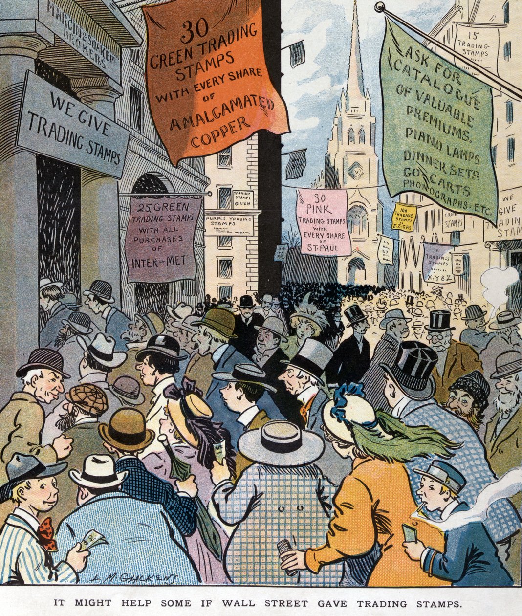 Talán segítene néhányan, ha a Wall Street adna kereskedelmi bélyegeket Louis Glackens 1866-1933, művész. Megjelent 1907-ben. alkotó: Louis Glackens