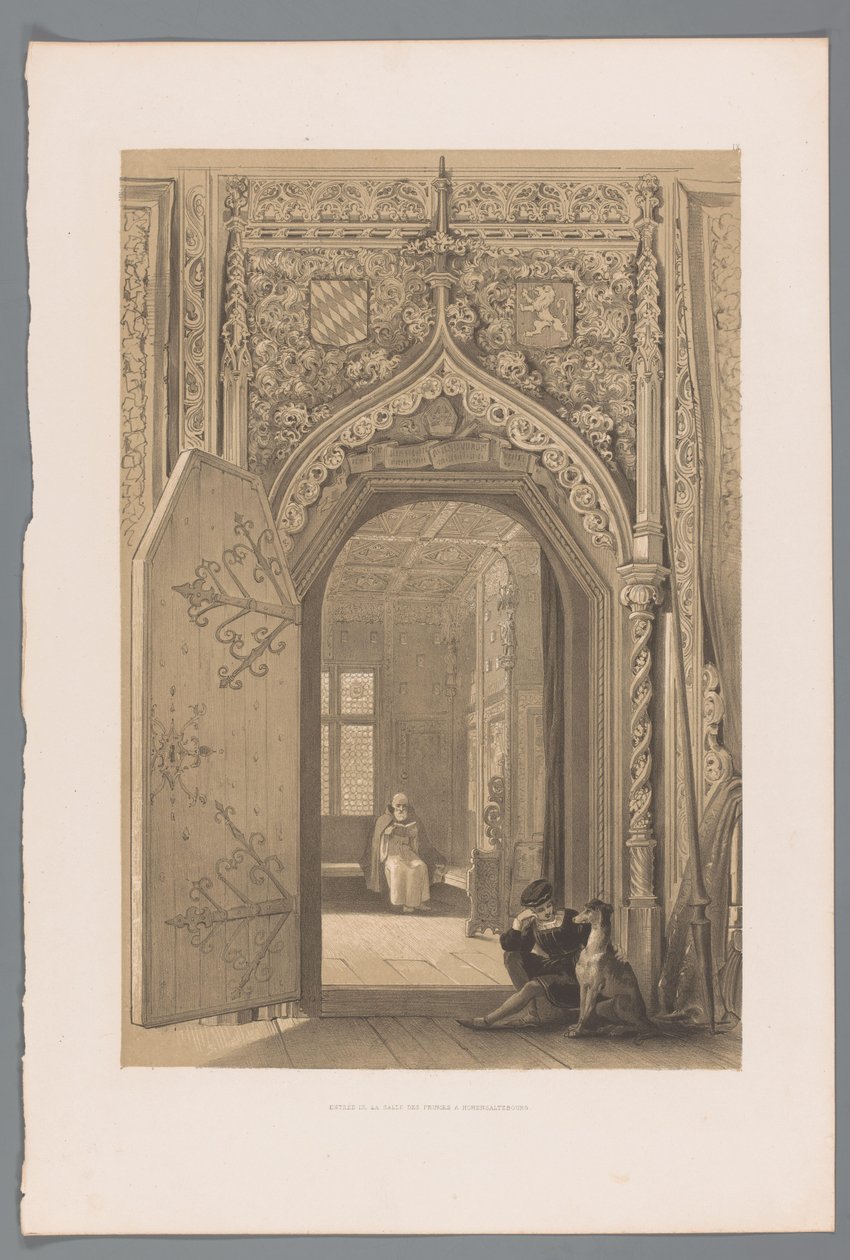 A hohensalzburgi fejedelmi kamara ajtaja Entrée de la salle des Princes a Hohensaltzbourg (cím a tárgyon) alkotó: Louis Haghe