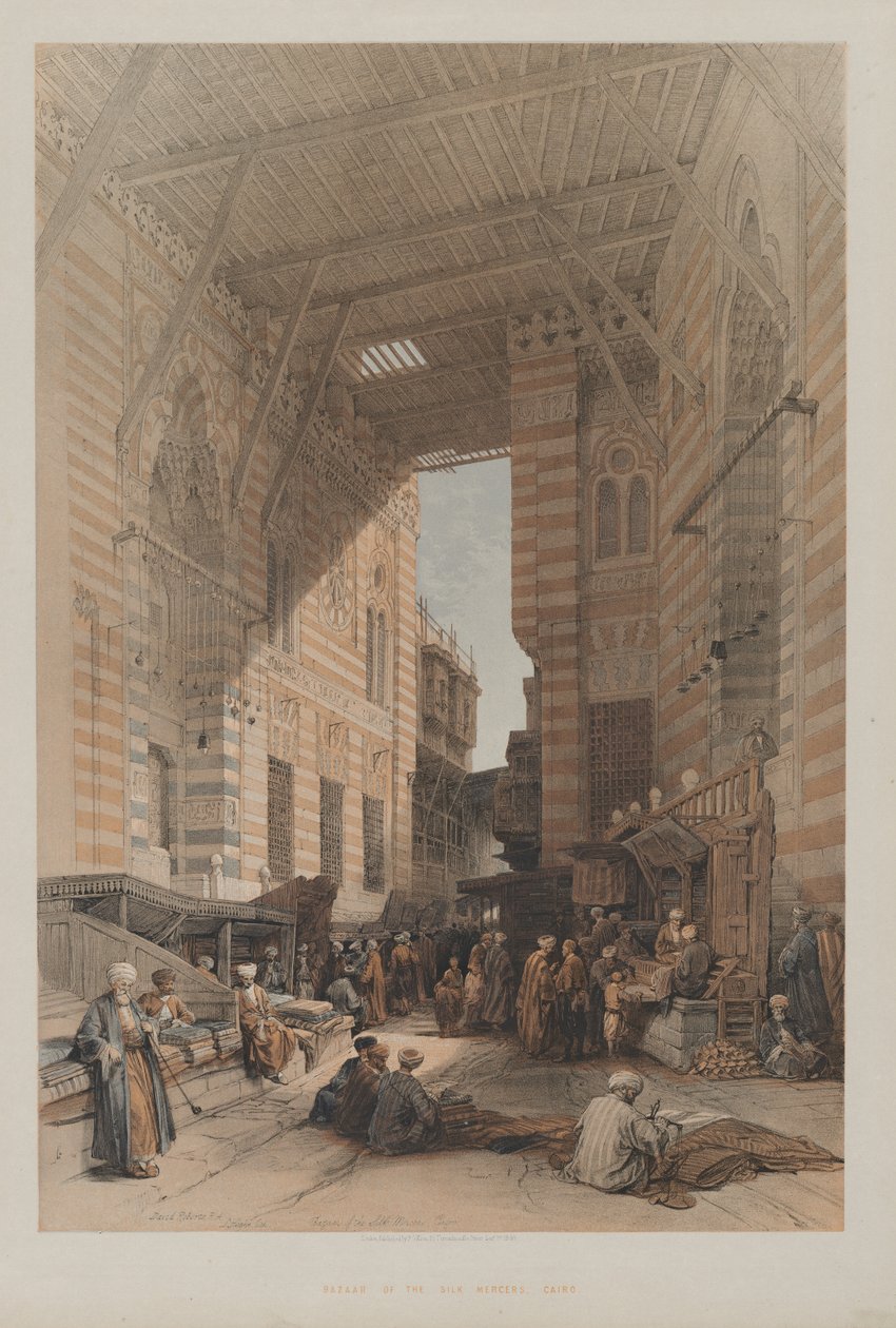 Egyiptom és Núbia, III. kötet: A selyemkereskedők bazárja, Kairó, 1848. alkotó: Louis Haghe