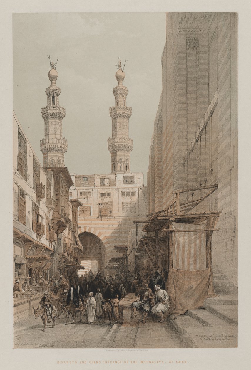Egyiptom és Núbia, III. kötet: Minaretek és a Metwaleyok nagy bejárata, Kairóban, 1848. alkotó: Louis Haghe