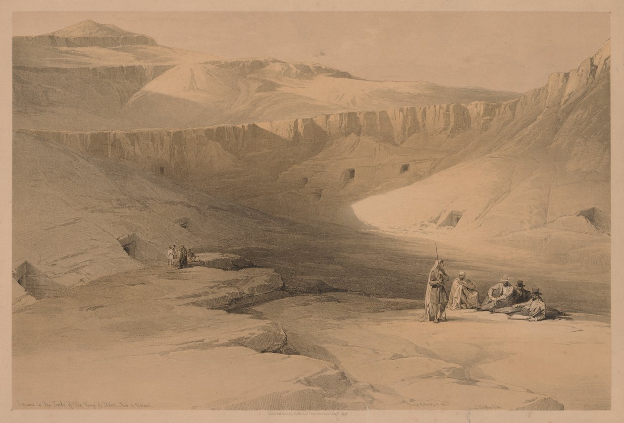 Egyiptom és Núbia: II. kötet – 34. szám, Bejárat a thébai királyok sírjához, 1838. alkotó: Louis Haghe