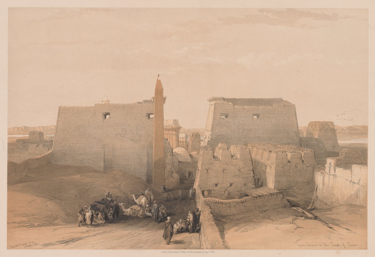 Egyiptom és Núbia: II. kötet – 38. szám, A luxori templom nagy bejáratai, 1838. alkotó: Louis Haghe