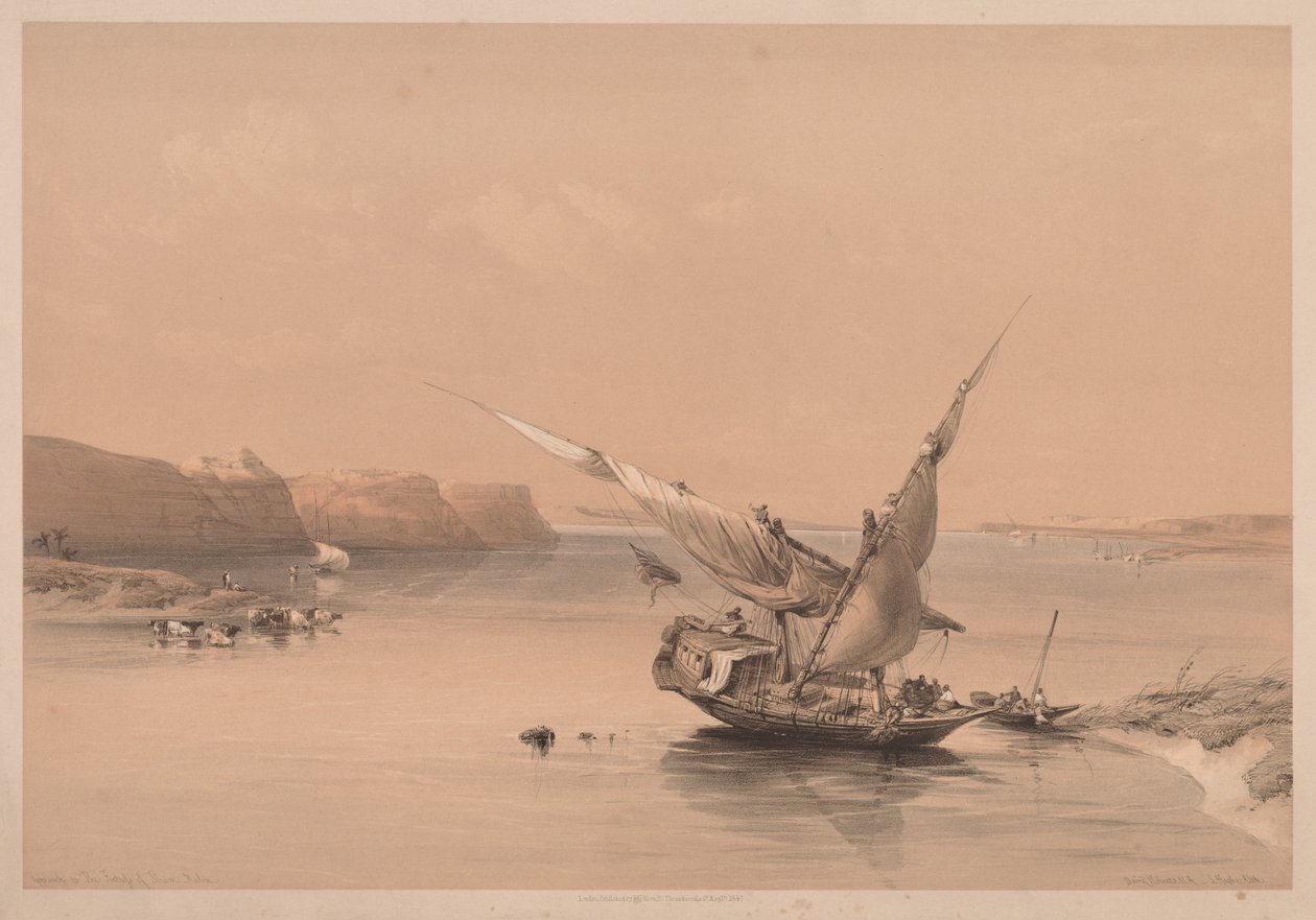 Egyiptom és Núbia: II. kötet – 6. szám, Ibrim erőd megközelítése, Núbia, 1838. alkotó: Louis Haghe