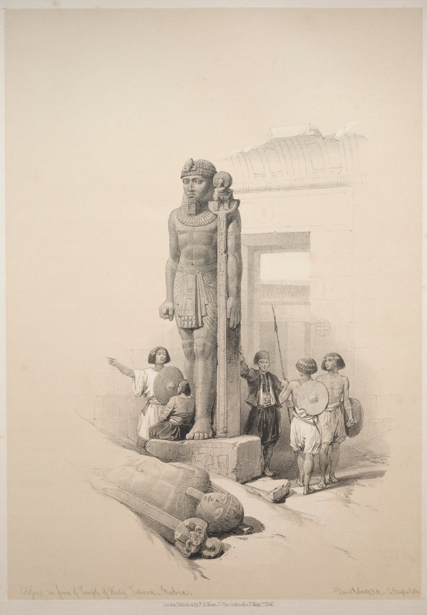 Egyiptom és Núbia: II. kötet – 7. szám, Colossi at Wady Saboua, 1838. alkotó: Louis Haghe