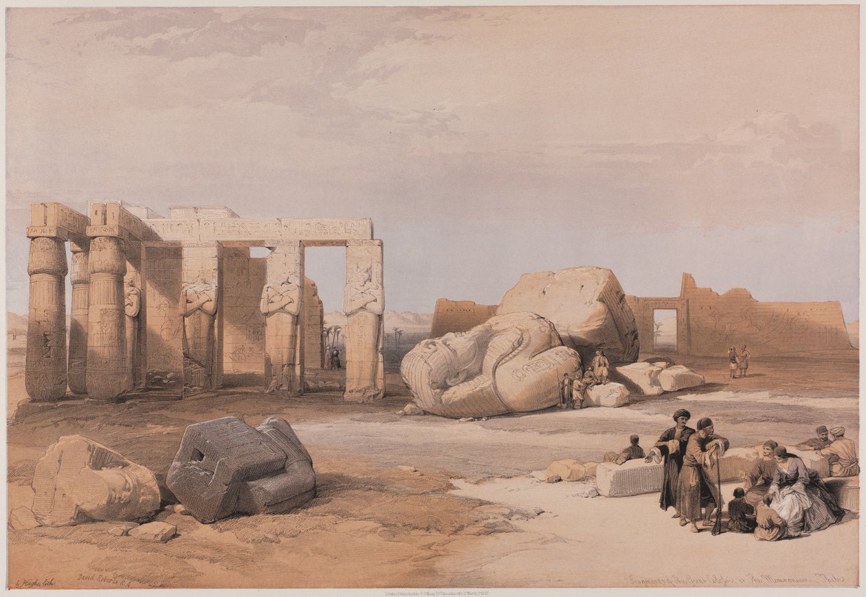 Egyiptom és Núbia, II. kötet: Fragments of the Great Colossi at the Memnonium, Théba, 1847. alkotó: Louis Haghe