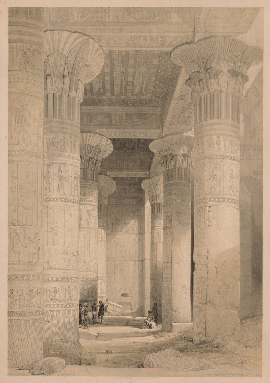 Egyiptom és Núbia: I. kötet – Frontispiece, View under the Grand Portico, Philae, 1838. alkotó: Louis Haghe