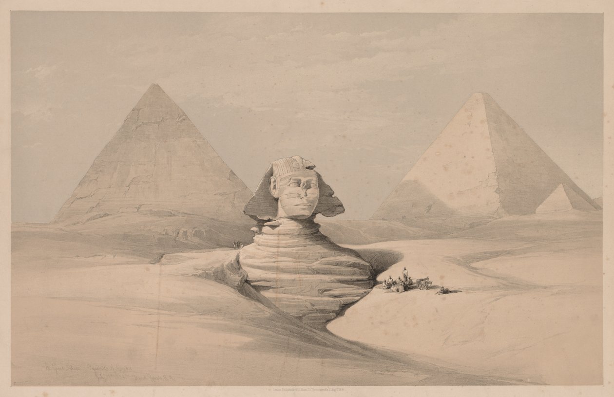 Egyiptom és Núbia: I. kötet – 18. szám, A Nagy Szfinx, Gizehi piramisok, Elölnézet, 1839. alkotó: Louis Haghe