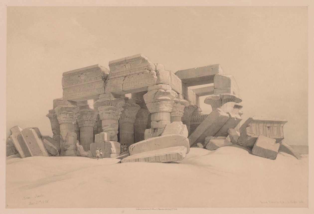 Egyiptom és Núbia: I. kötet – 1. szám, 2. szám, Kom Ombo templomának portikuszának maradványai, 1838. alkotó: Louis Haghe