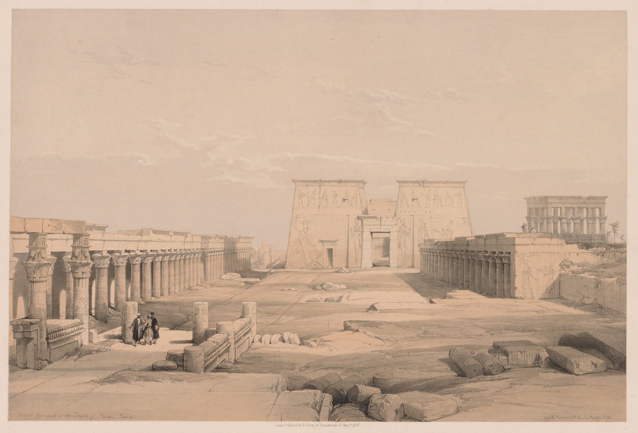 Egyiptom és Núbia: I. kötet – 42. szám, Grand Approach to the Temple of Philae, Nubia, 1838. alkotó: Louis Haghe