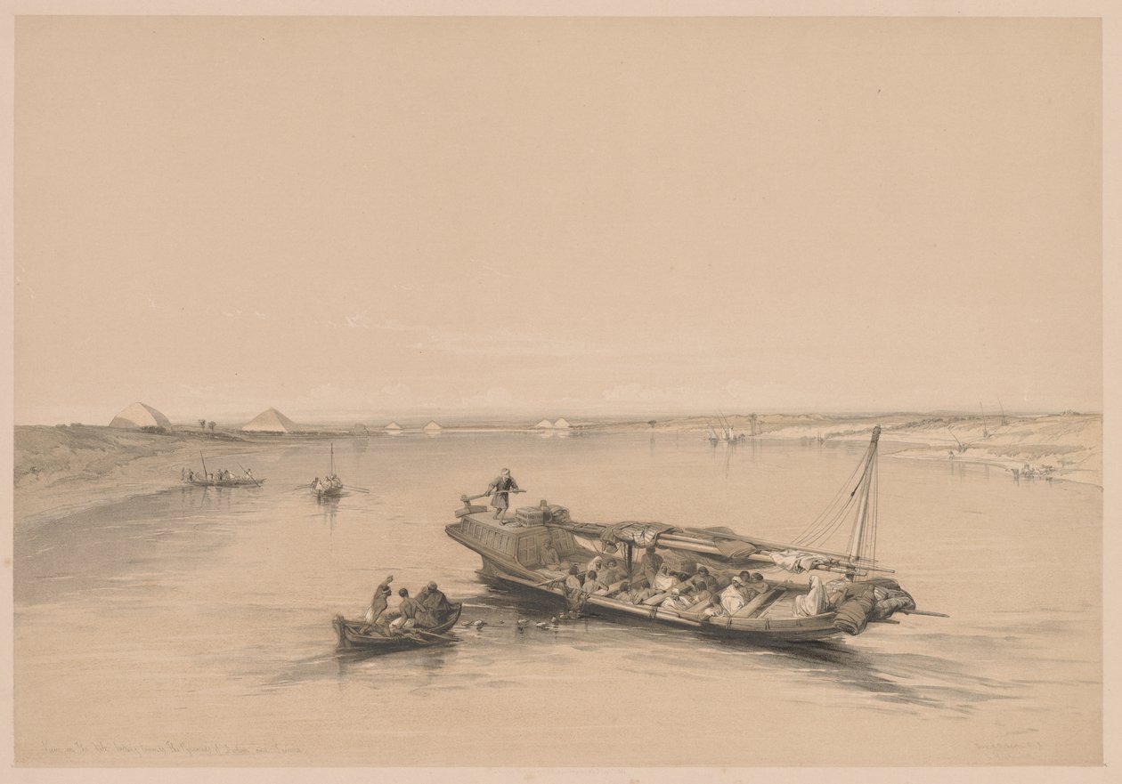 Egyiptom és Núbia: I. kötet – 4. szám, Rabcsónakok a Níluson, Nézet felé nézve..., 1838. alkotó: Louis Haghe