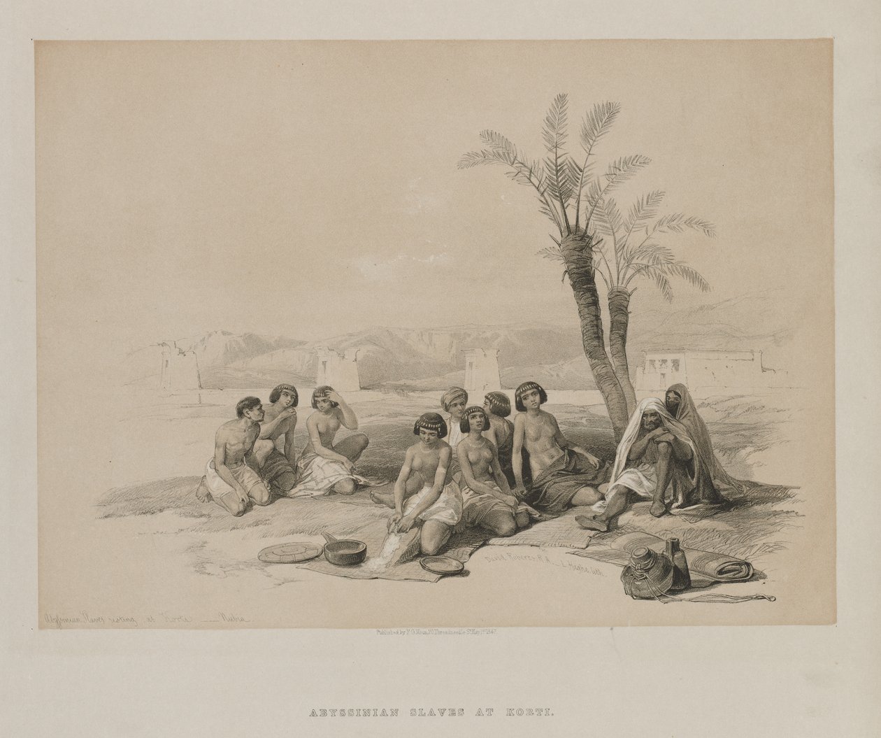 Egyiptom és Núbia, I. kötet: Abesszin rabszolgák pihennek Korti-Núbiában, 1847. alkotó: Louis Haghe