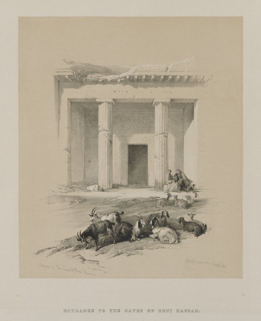 Egyiptom és Núbia, I. kötet: Beni-Hasan barlangjainak bejárata, 1847. alkotó: Louis Haghe