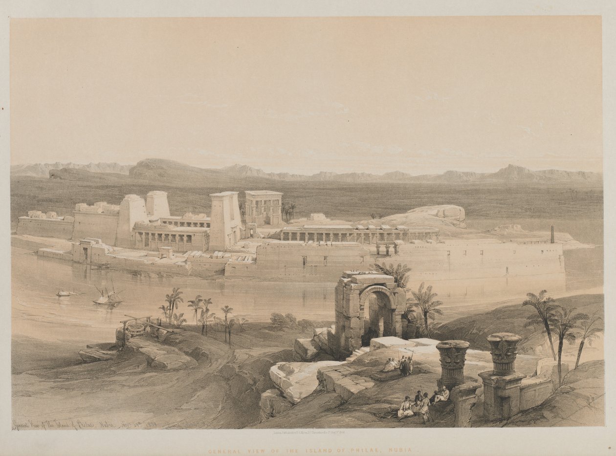 Egyiptom és Núbia, I. kötet: Philae szigetének általános képe, Núbia, 1846. alkotó: Louis Haghe