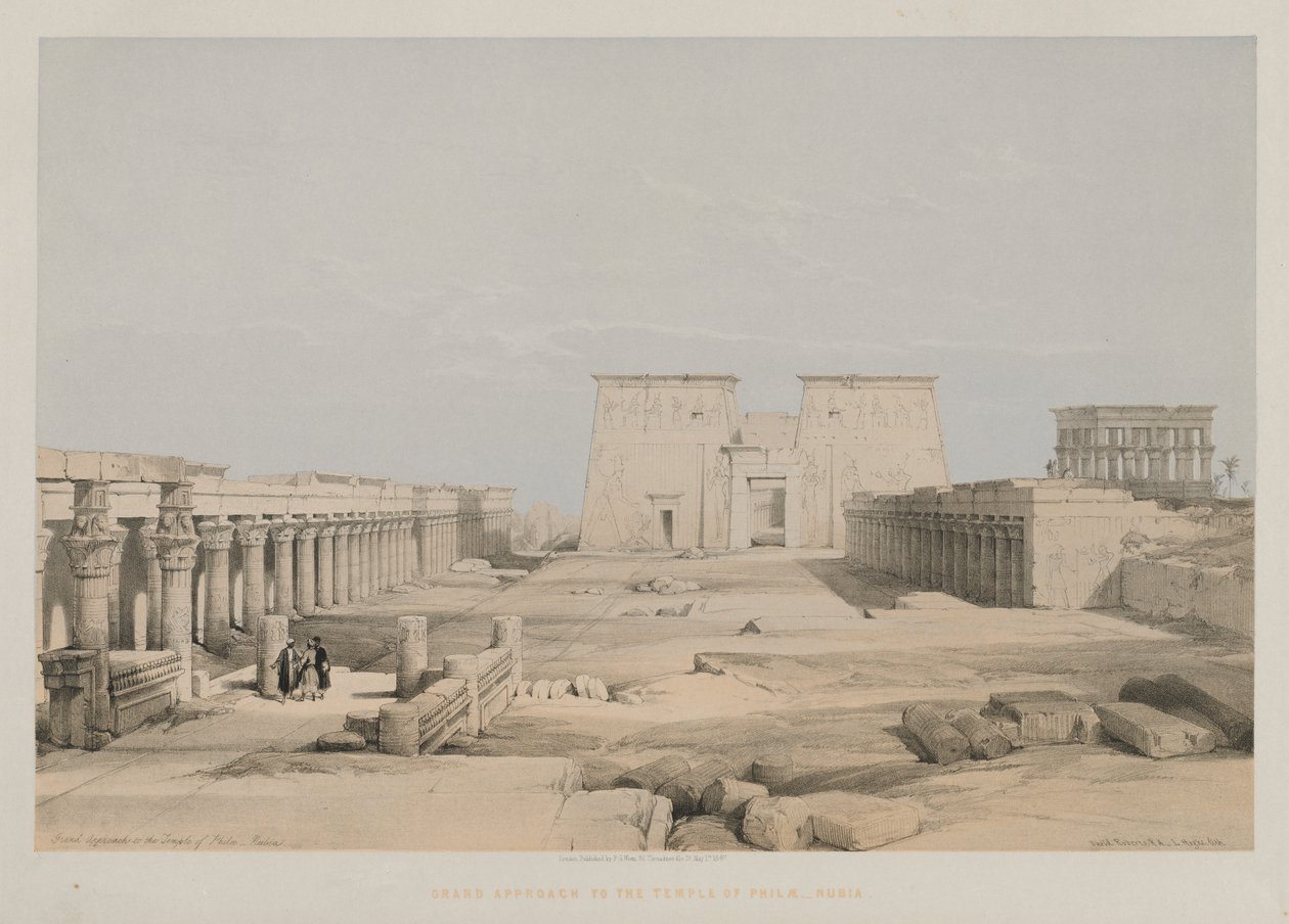 Egyiptom és Núbia, I. kötet: Grand Approach to the Temple of Philae, Nubia, 1847. alkotó: Louis Haghe