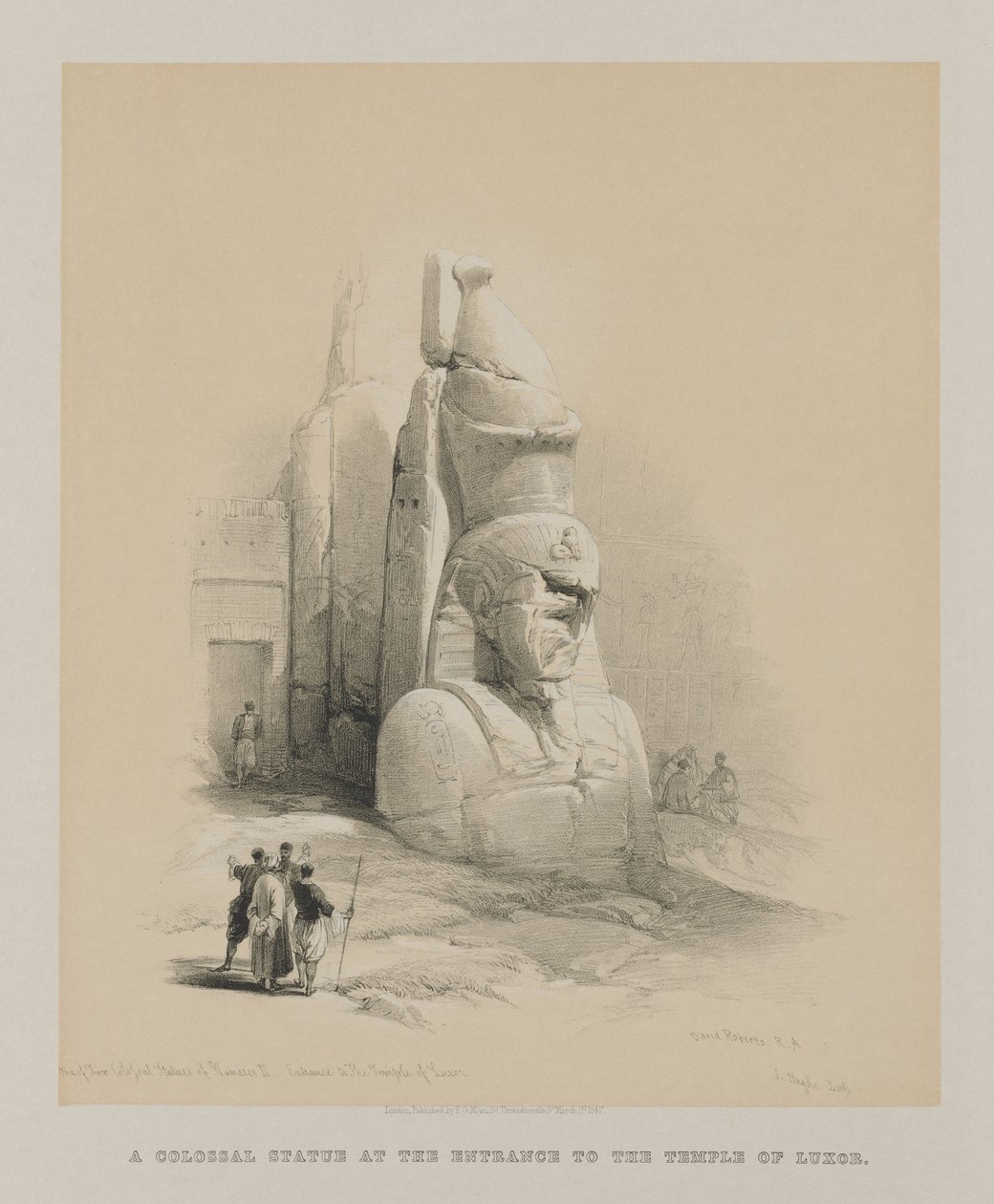 Egyiptom és Núbia, I. kötet: Ramszesz II. két kolosszális szobra egyike..., 1847. alkotó: Louis Haghe