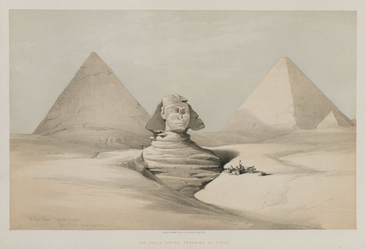 Egyiptom és Núbia, I. kötet: A Nagy Szfinx, Gezeeh piramisai, 1846. alkotó: Louis Haghe