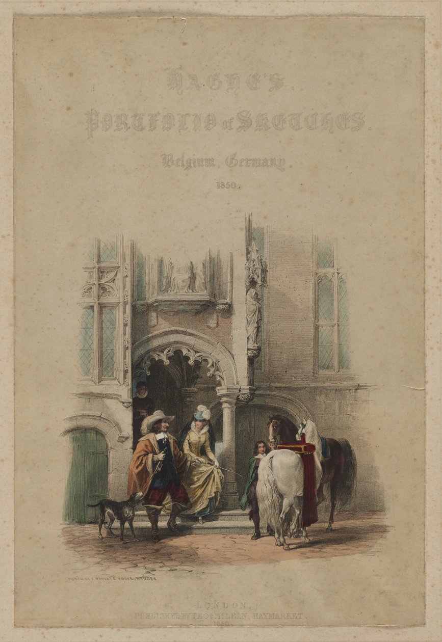 Haghe vázlatportfóliója. Belgium. Németország, vol. III: Címlap, ajtón, kilátás része, Magánház tornáca, Brugge alkotó: Louis Haghe