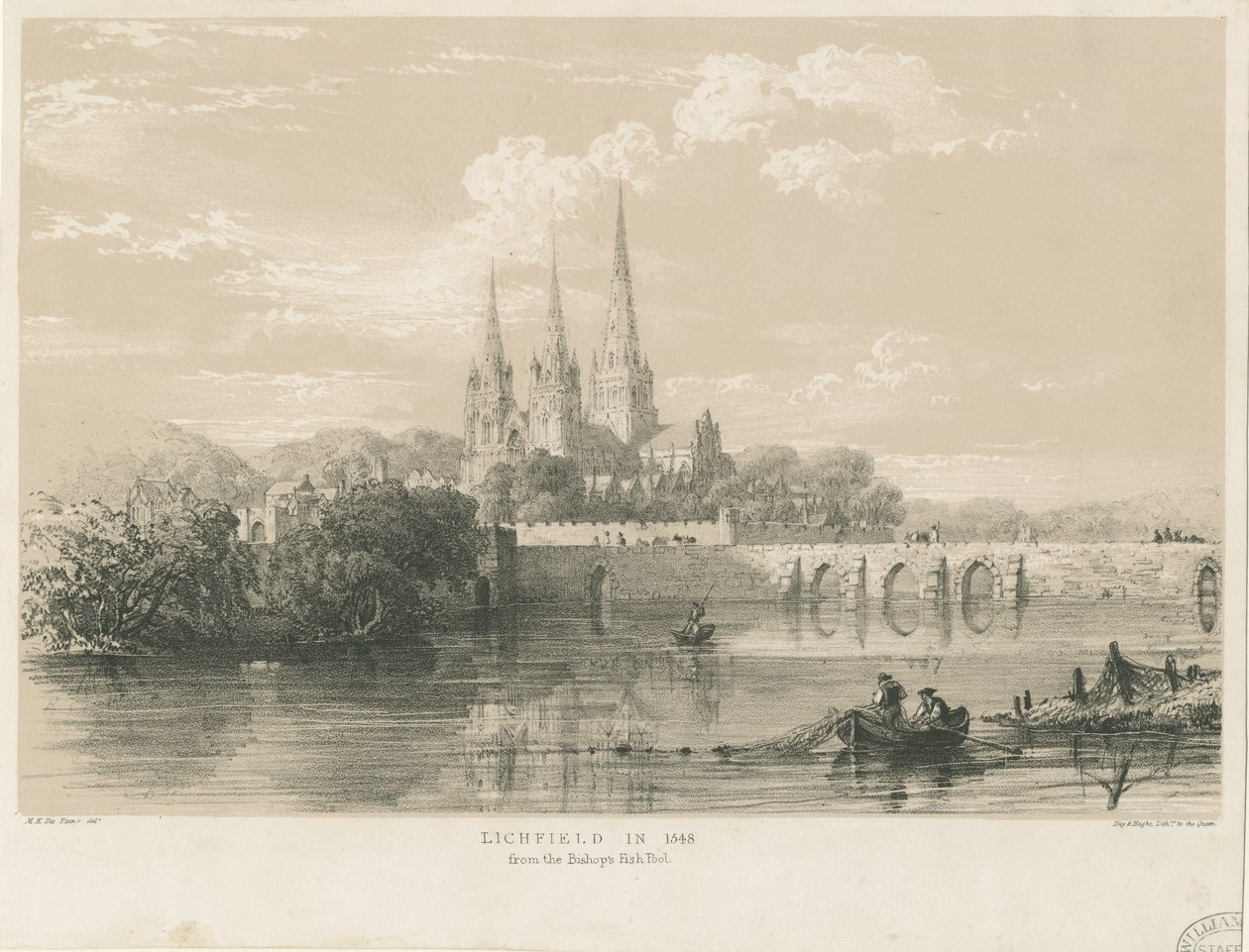 Lichfield katedrális – délnyugati nézet: színezett litográfia, 1548 alkotó: Louis Haghe