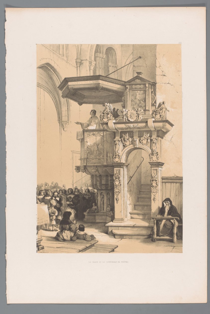 Pap a trieri katedrális szószékéről szól a tömeghez La chaire de la Cathédrale de Trèves (cím a tárgyon) alkotó: Louis Haghe