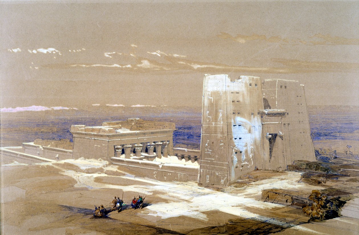 Edfu homokkő temploma, amelyet a sólyomfejű Hórusz istennek szenteltek, Egyiptom, 1838 alkotó: Louis Haghe