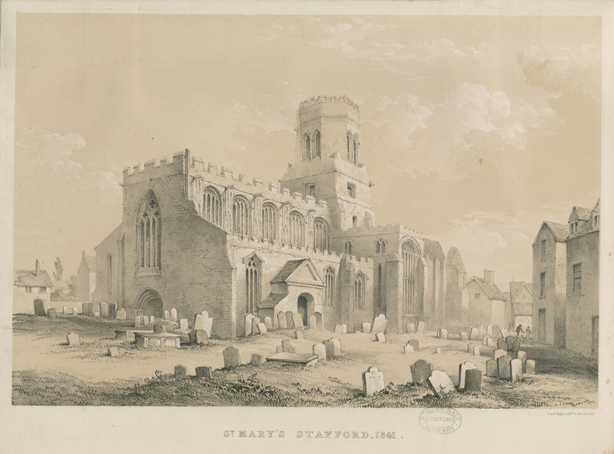 Stafford – Szent Mária-templom: litográfia, 1841 alkotó: Louis Haghe