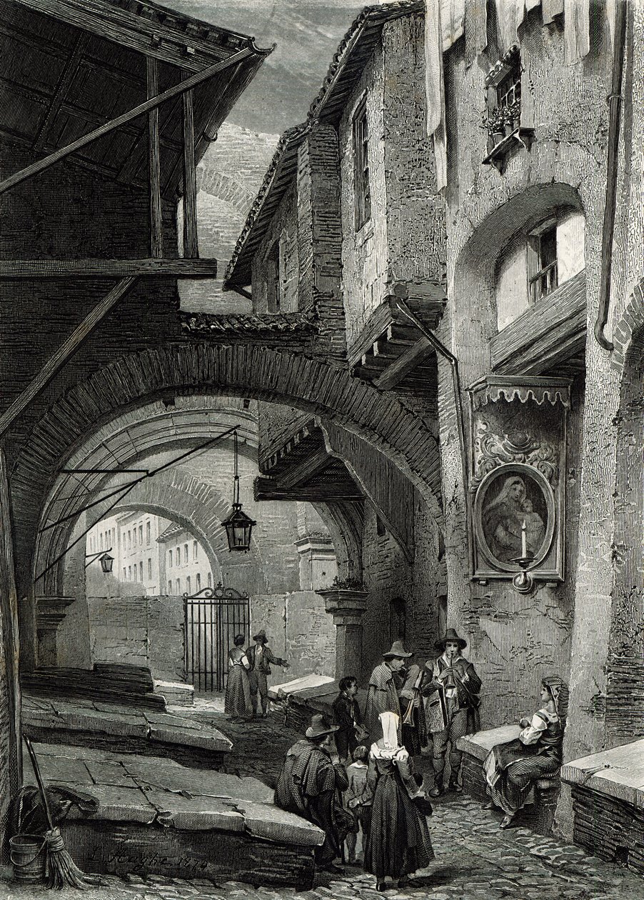 A gettó, Róma, metszett S.V. Hunt, Cassell und Company, 1847 alkotó: Louis Haghe