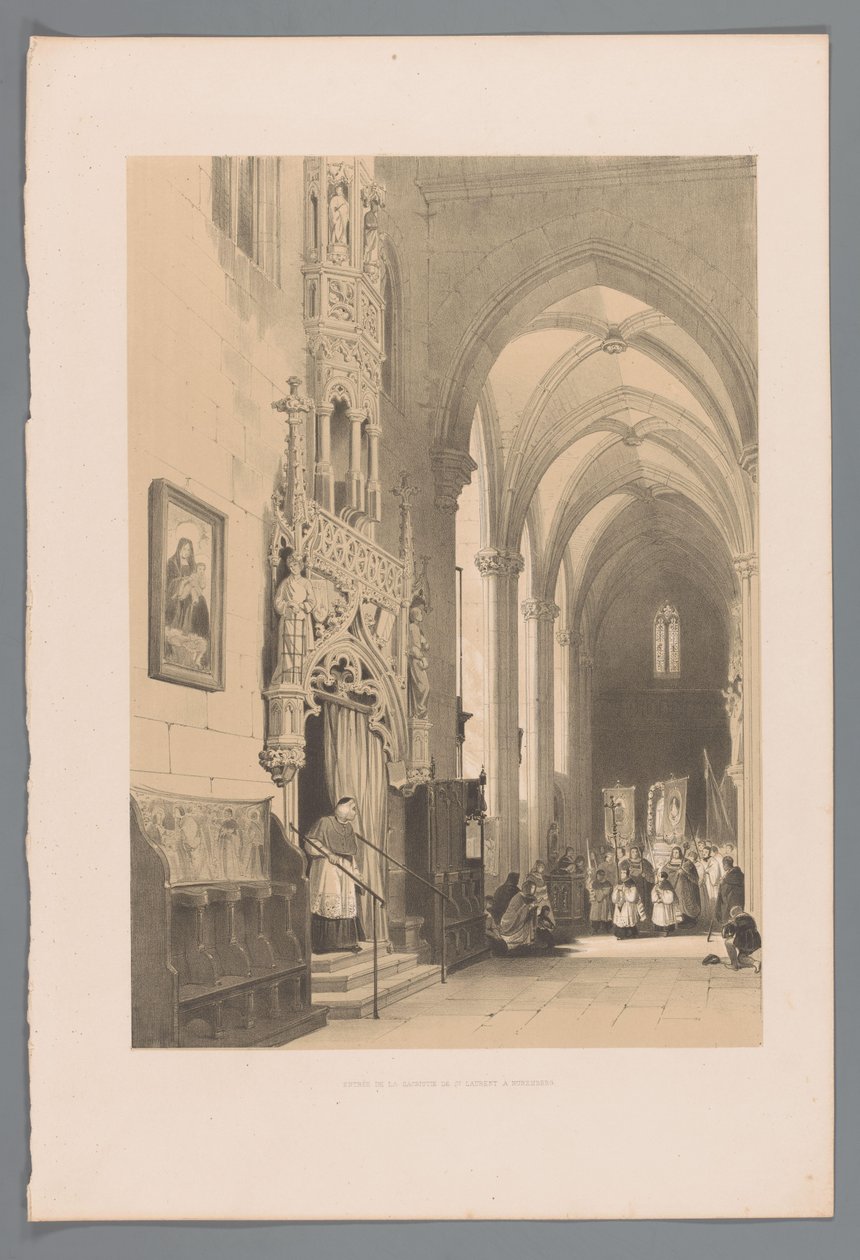 A nürnbergi Szent Laurentius-templom sekrestyéjének bejárata Bejárat a nürnbergi St. Laurent sekrestyébe (cím a tárgyon) alkotó: Louis Haghe