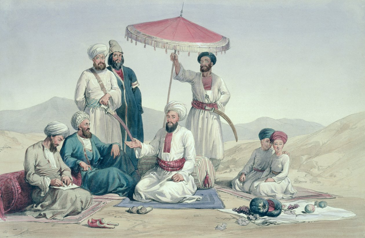 Umeer Dost Mohammed Khan, a Lockyer Willis Hart kapitány által írt "Characters and Costumes of Afghuanistan" című, 1843-ban kiadott műből. alkotó: Louis Hague