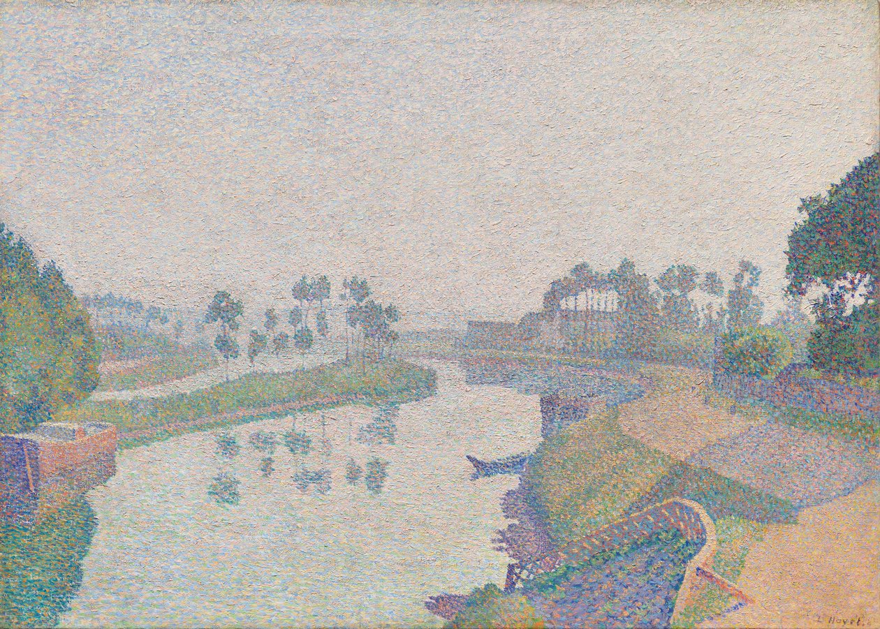 Banks of the Oise hajnalban alkotó: Louis Hayet