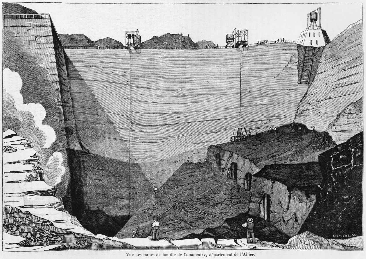 Commentry szénbánya, illusztráció a Le Magasin Pittoresque-ből, 1835 (bw fotó) alkotó: Louis Henri Brévière