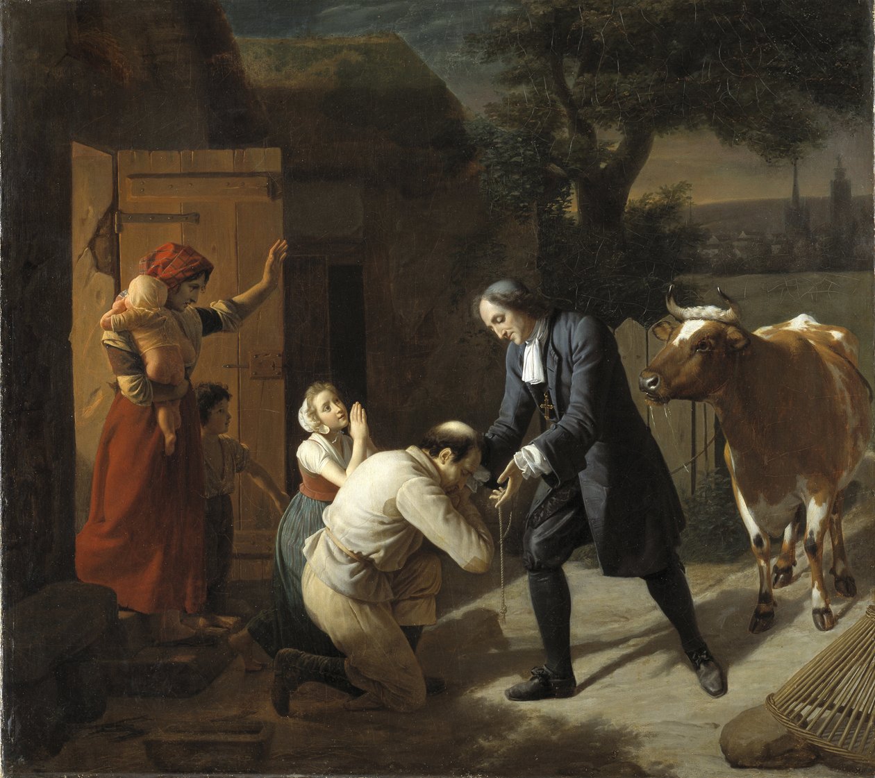 Francois Fenelon (1651-1715) visszahoz egy paraszttól ellopott tehenet - Fenelon visszaad egy ellopott tehenet a parasztnak, Hersent, Louis (1777-1860). Olajfestmény. Mérete: 97,5x109,5 cm. Nemzeti Múzeum Stockholm alkotó: Louis Hersent