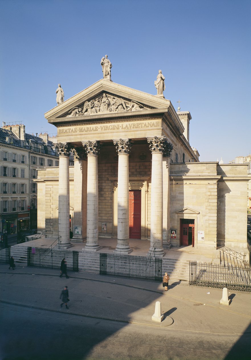 Az 1823-36 között épült Notre-Dame de Lorette templom homlokzata alkotó: Louis Hippolyte Lebas