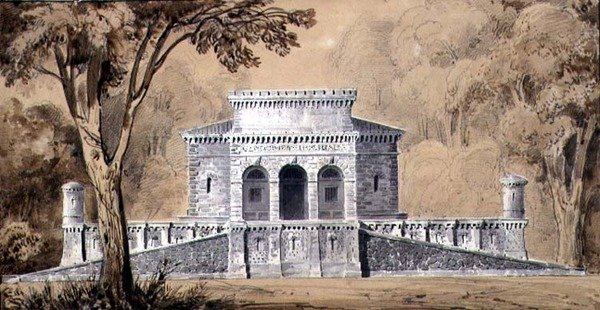 Kilátás a Gendarmerie Imperiale-ra, 1825 körül (toll, tinta és mosás papíron) alkotó: Louis Hippolyte Lebas