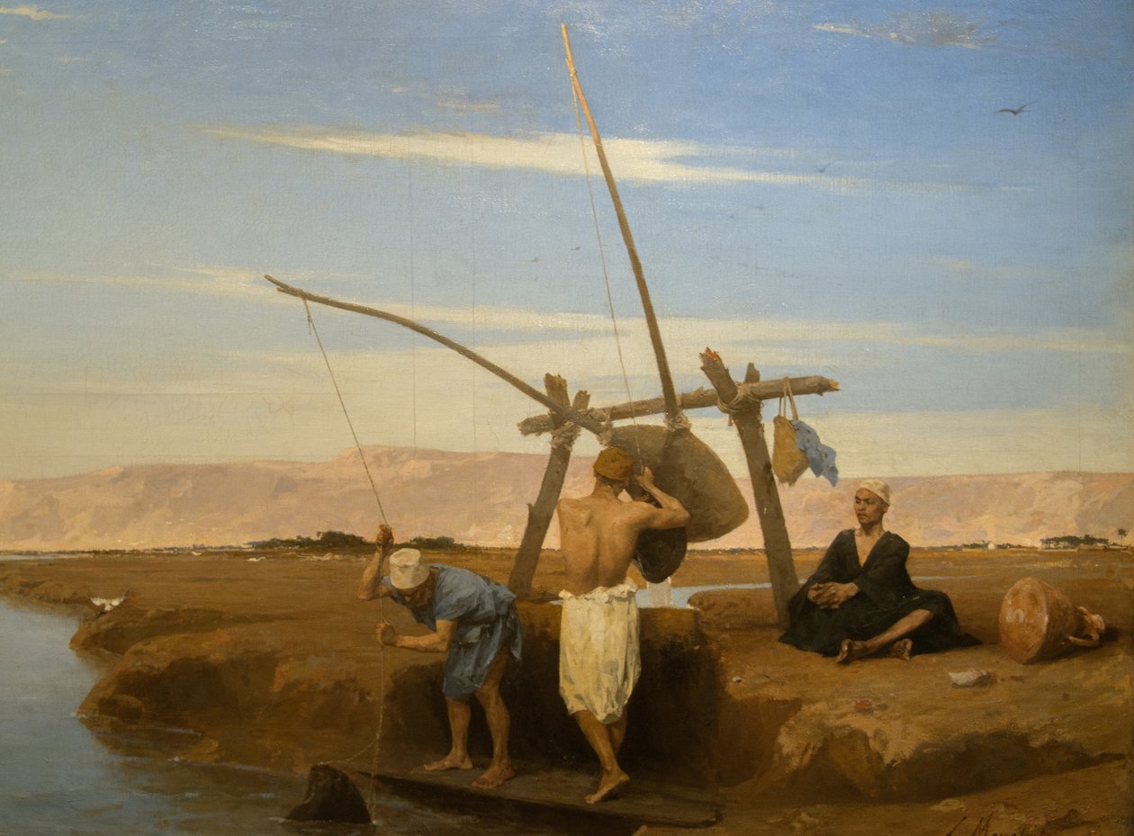 Shadouf Felső-Egyiptomban (1874-es olaj a fán) alkotó: Louis Hippolyte Mouchot