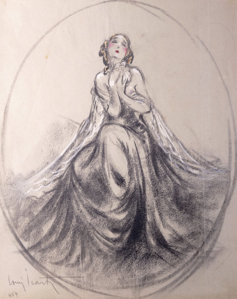 Ülő hölgy színházi pózban alkotó: Louis Icart