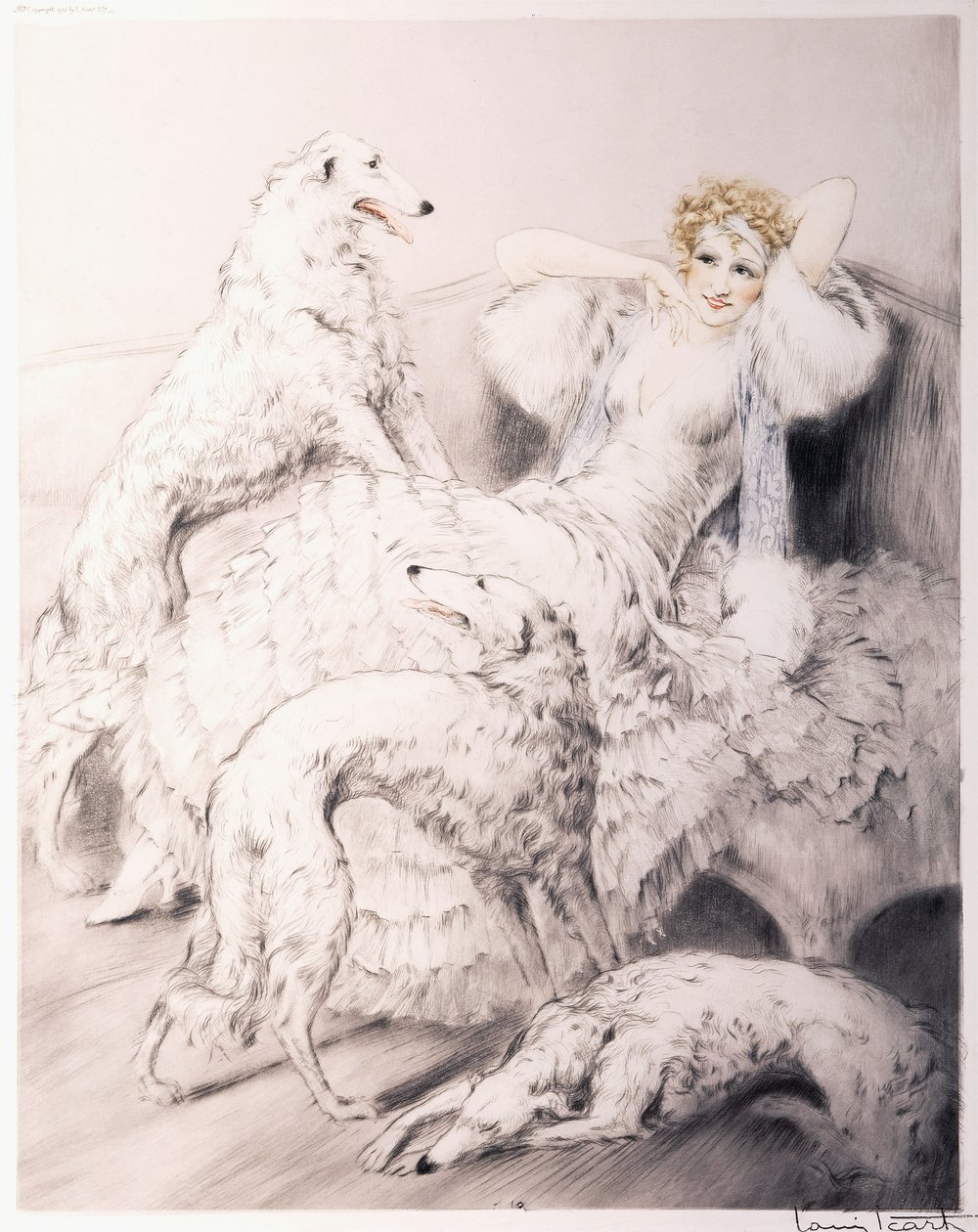 Grillezés Borzoi kísérővel alkotó: Louis Icart