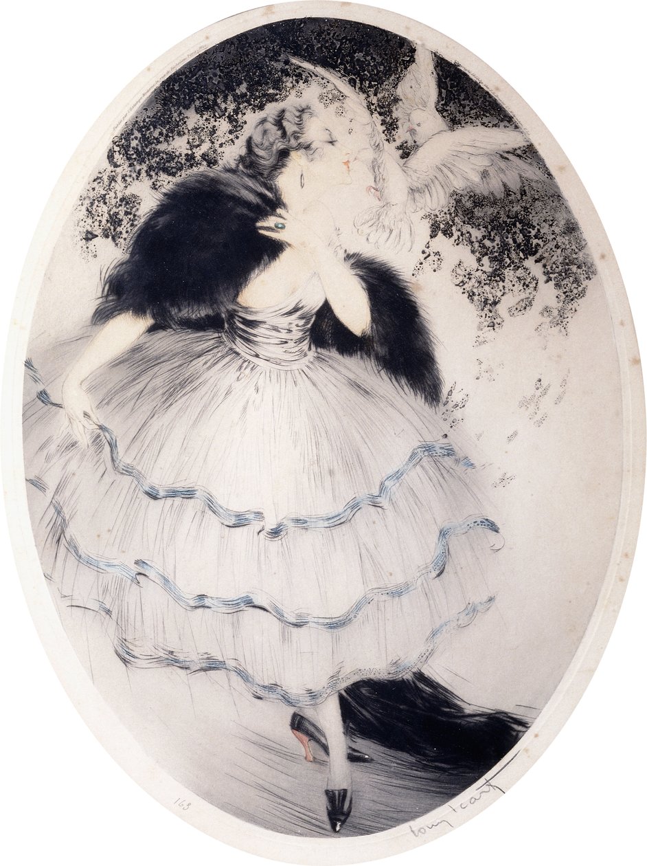 Hölgy két galambbal alkotó: Louis Icart
