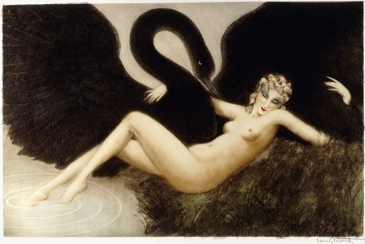 Léda és a hattyú, 1934 körül (rézkarc és szárazhús, színes nyomtatással) alkotó: Louis Icart