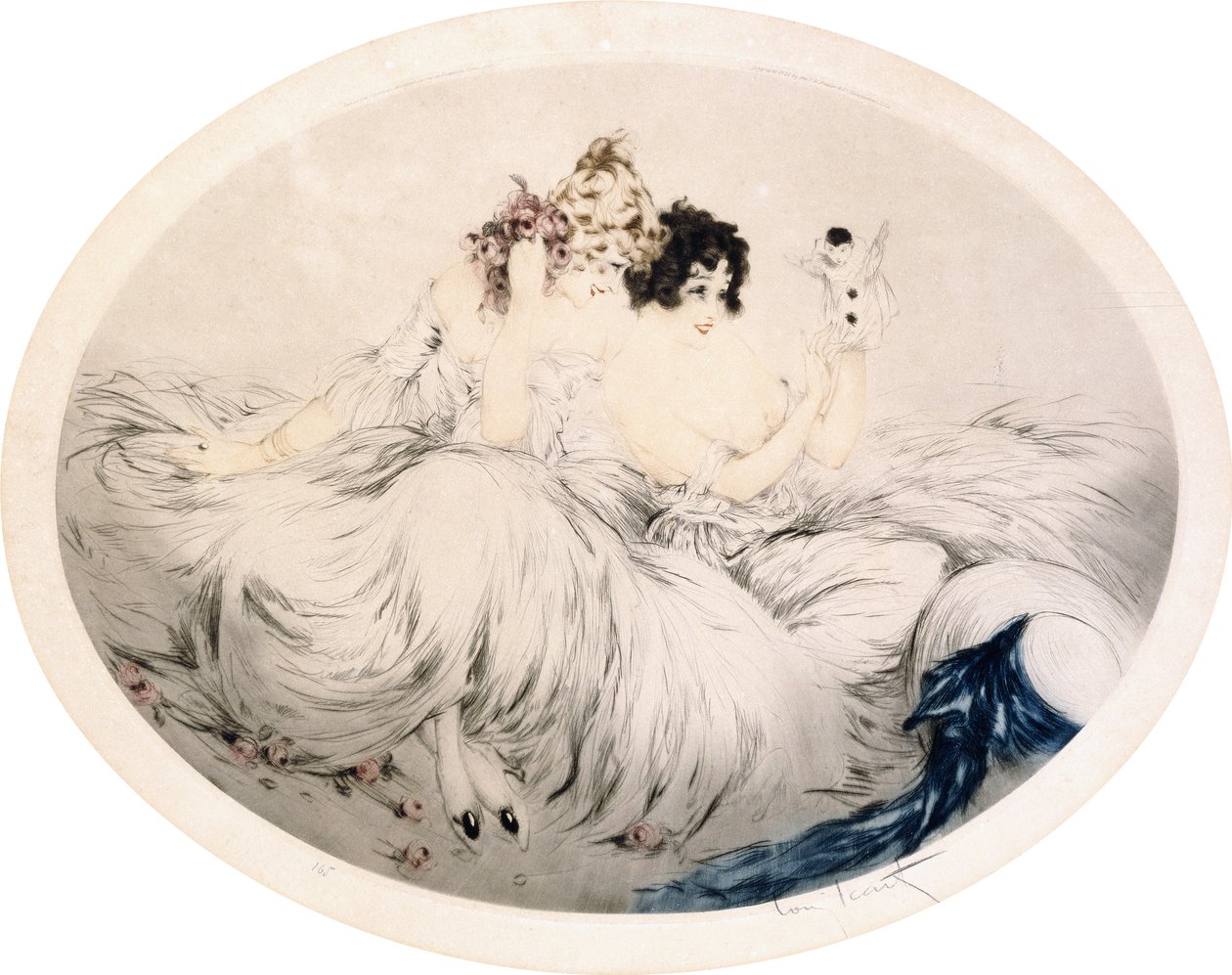 Bábok, 1922 körül (rézkarc és szárazhús) alkotó: Louis Icart