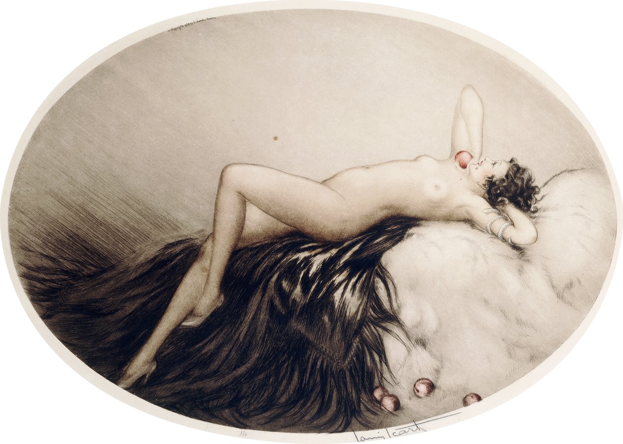 Fekvő akt almával alkotó: Louis Icart